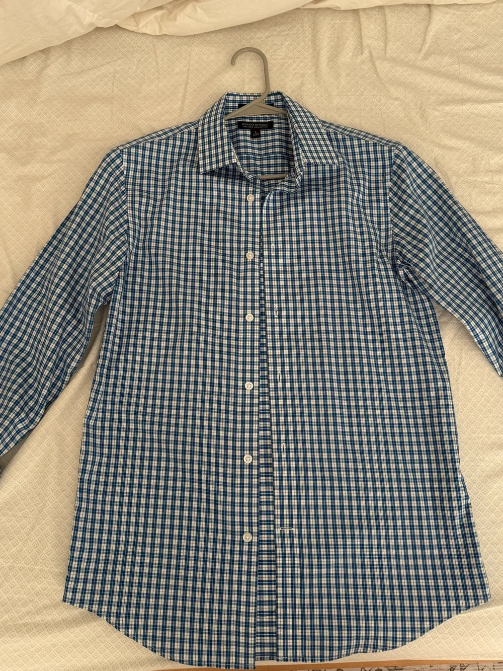 Banana Republic Blue and White Check Button-Down Shirt